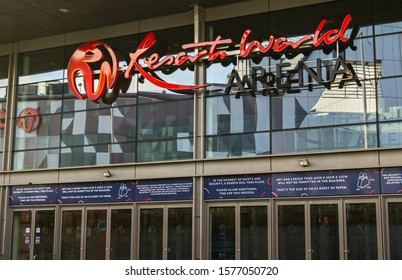 BIRMINGHAM, ENGLAND - DECEMBER 2019: Sign Above The Entrance To The Resorts World Arena, A Concert Venue At The Birmingham National Exhibition Centre.