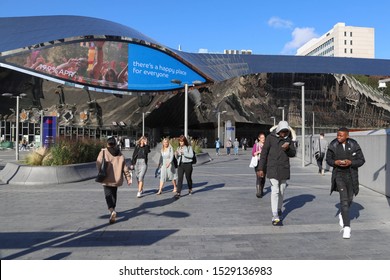 BIRMINGHAM, ENGLAND - SEPTEMBER 17, 2019: People Outside Grand Central And Birmingham New Street Station In Birmingham, England