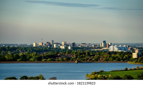 Birmingham Landscape Panorama with reservoir in foreground. 