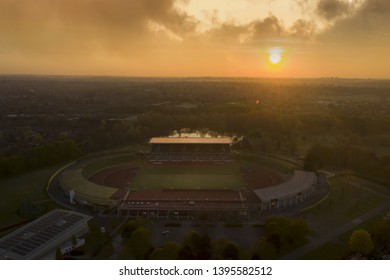 BIRMINGHAM, UK - 2019: Alexander Stadium At Sunset Birmingham UK Athletics Track