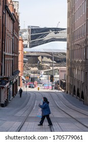 BIRMINGHAM, UK - 2020: Grand Central Station In Birmingham City Centre During Coronavirus Pandemic With Lady Wearing A Mask