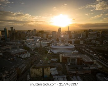 BIRMINGHAM, UK - 2022: Aerial View Of Birmingham UK City Centre At Sunset