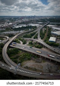 BIRMINGHAM, UK - 2022: Aerial View Of Birmingham City Centre And Spaghetti Junction Traffic