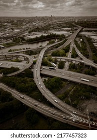 BIRMINGHAM, UK - 2022: Aerial View Of Birmingham UK City Centre With Motorway Traffic