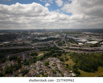 BIRMINGHAM, UK - 2022: Aerial View Of Birmingham UK City Centre And Motorway Traffic