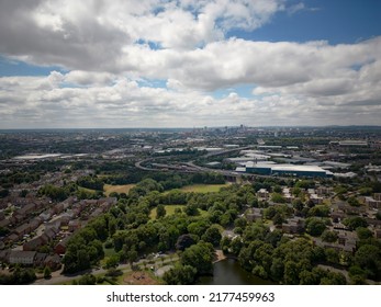 BIRMINGHAM, UK - 2022: Aerial View Of Birmingham UK City Centre And Motorway Traffic