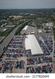 BIRMINGHAM, UK - 2022: Aerial View Of Birmingham Motorway Traffic And Car Parks