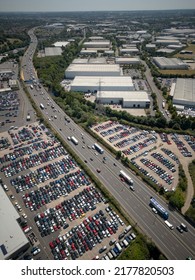 BIRMINGHAM, UK - 2022: Aerial View Of Birmingham Motorway Traffic And Car Parks