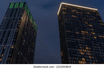 BIRMINGHAM, UK - 2022: Birmingham UK City Centre At Night