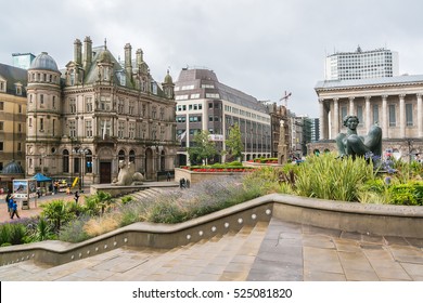 BIRMINGHAM, UK - AUGUST 13, 2016: Street scene in Birmingham city center. Birmingham is the most populous British city outside London.