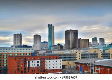 Birmingham UK city skyline and site of skyscrapers in town center 1/7/2017