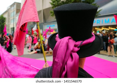 Birmingham, UK - July 13th 2019: Extinction Rebellion Protest Against Fast Fashion. Fashion Show Outside Primark