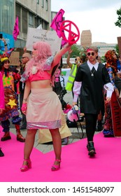 Birmingham, UK - July 13th 2019: Extinction Rebellion Protest Against Fast Fashion. Fashion Show Outside Primark