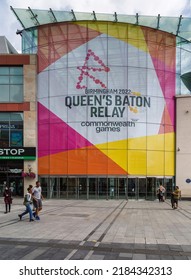 Birmingham, UK, July 27, 2022 - The front of a large store in Birmingham City centre advertising the Queen's Baton Relay and Birmingham 2022 Commonwealth Games.