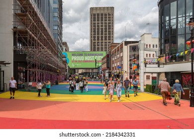 Birmingham, UK, July 27, 2022 - Visitors to the city are made welcome by a sign declaring Welcome to Birmingham Proud Host City of the 2022 Commonwealth Games.