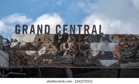 BIRMINGHAM, UK - MAY 28, 2019:  Sign For Grand Central Station Against A Blue Sky