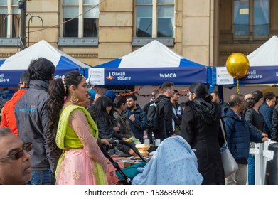 Birmingham, UK - October 19, 2019: Visitors At The Diwali On The Square Watch The Presenters On Stage.