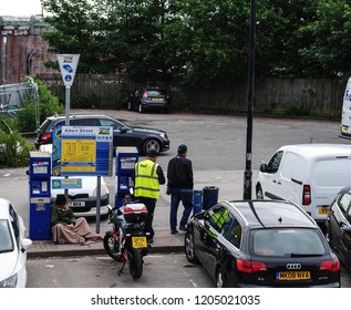 BIRMINGHAM  UK SEPTEMBER 2018 Albert Street  Birmingham Parking  And  Homeless Man