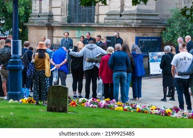 Birmingham, UK - September 2022: Vigil Held By Birmingham City Council For The Death Of Queen Elizabeth II. Crowd Gathered Around Revd Matt Thompson As He Speaks About The Late Queen.