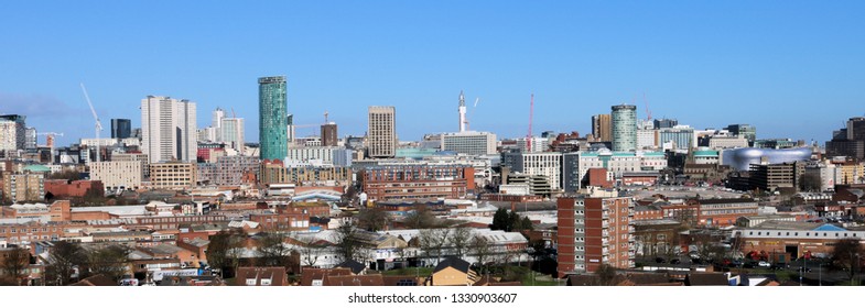Birmingham UK. Taken March 2019. Panorama of Birmingham City Centre
