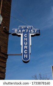 Birmingham, United States: February 15, 2020: 16th Street Baptist Church Sign On Blue Sky