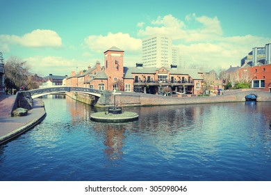 Birmingham Water Canal Network - Famous Birmingham-Fazeley Roundabout. West Midlands, England. Cross Processing Color Tone - Filtered Retro Style.