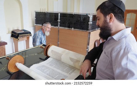 Birobidzhan, Jewish Autonomous Region,  Russia-08-15-2021:  Synagogue, Rabbi With Torah Scroll