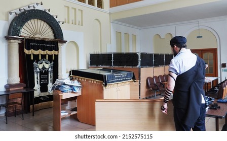 Birobidzhan, Jewish Autonomous Region,  Russia-08-15-2021:  Synagogue, Rabbi Is Preparing For The Service