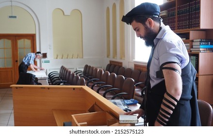 Birobidzhan, Jewish Autonomous Region,  Russia-08-15-2021:  Synagogue, Rabbi Is Preparing For The Service