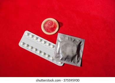 Birth Control Pills Condoms Isolated On Stock Photo 375595930 