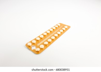 Birth Control Pills With One Missing On White Background