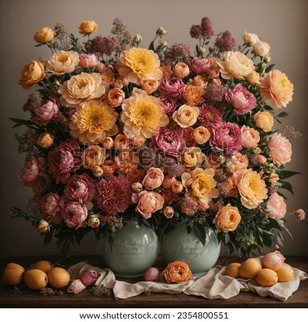 Similar – Woman makes festive bouquet with vase