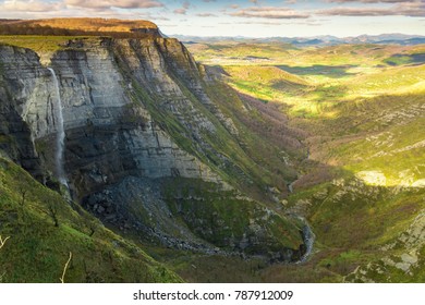 Birth Of The Nervión River, Waterfall In Monte Santiago, And Surroundings, Spain