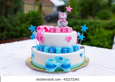 Birthday Cake Baby Boy Girl Twins Stock Photo Edit Now