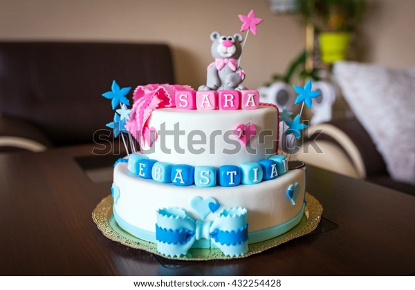 Birthday Cake Baby Boy Girl Twins Stock Photo Edit Now 432254428