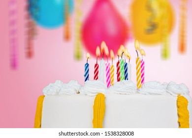 Birthday Cake Burning Candles Balloons On Stock Photo 1538328008 ...