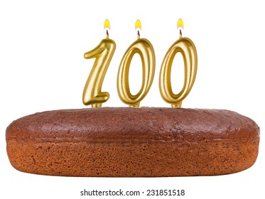 Birthday Cake With Candles Number 100 Isolated On White Background