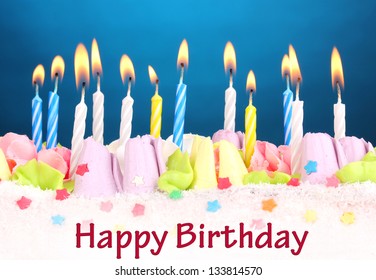 Birthday Cake Candles On Blue Background Stock Photo 133814570 ...