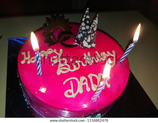 Birthday Cake Dada Pink Cake Candles Stock Photo Edit Now 1158882478