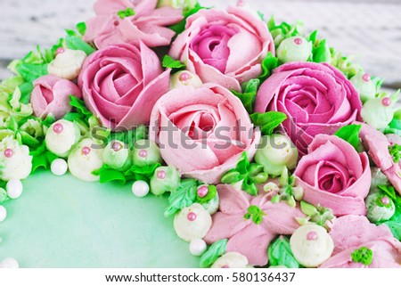 Birthday Cake Flowers Rose On White Stock Photo Edit Now 580136437