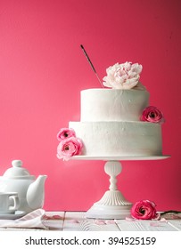 Birthday Cake With Flowers And Sparkler