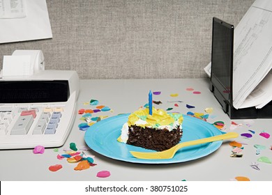 Birthday Cake On An Office Desk