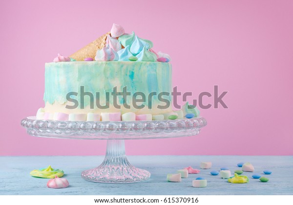 Birthday Cake Pastel Colors Marshmallow Candies Stock Photo 615370916 ...