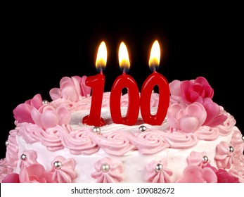 Birthday Cake With Red Candles Showing Nr. 100