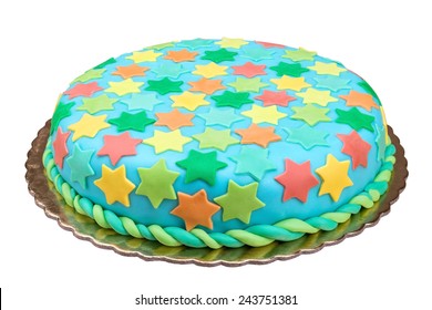 Birthday Cake From Sugar Mass. On A White Background.