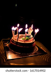 Birthday Cakecake Candles On Dark Wooden Stock Photo 1617014902 ...