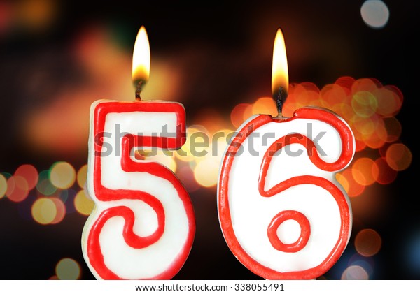Birthday Candles Celebrating 56th Birthday Stock Photo (Edit Now) 338055491