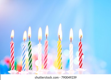 Birthday Candles On Blue Background