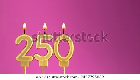 Birthday card with candle number 250 - purple background
