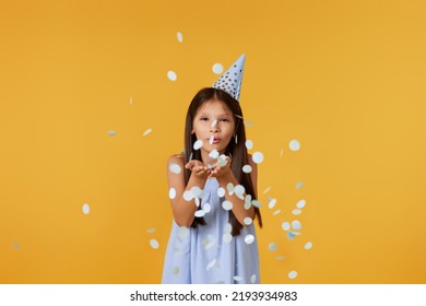 Birthday Child Girl Blowing Confetti Off Her Hands